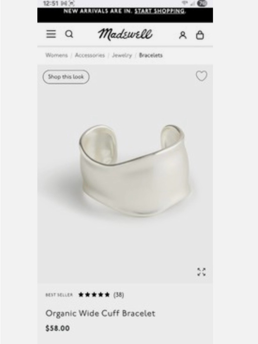 Madewell Silver Organic Wide Cuff Bracelet